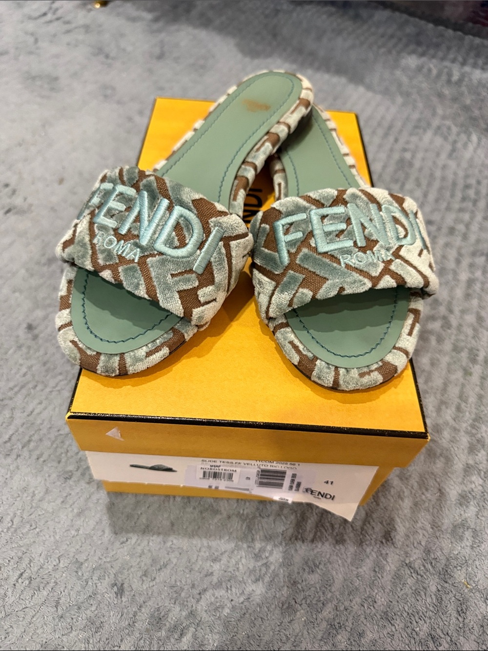Fendi slide Tessa FF Vellutto ric beige menta Mules authentic 💯